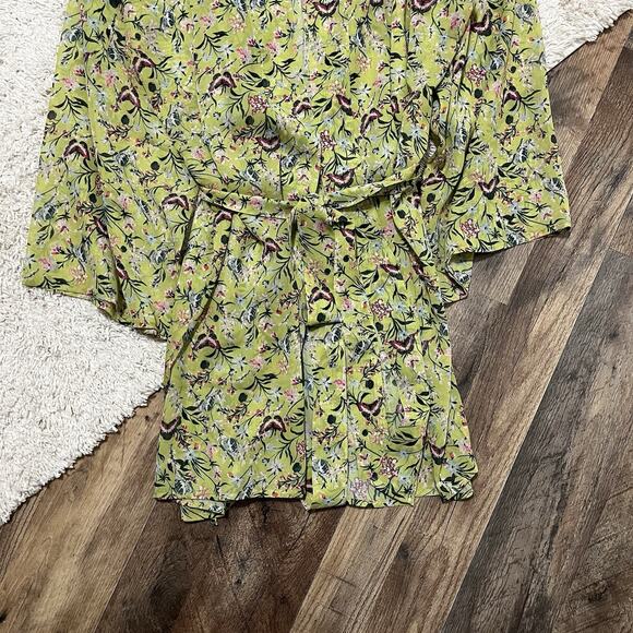 Cacique Lane Bryant 18/20 Green Floral Tie Front Boho Lounge Chiffon Robe NWT - Picture 3 of 7
